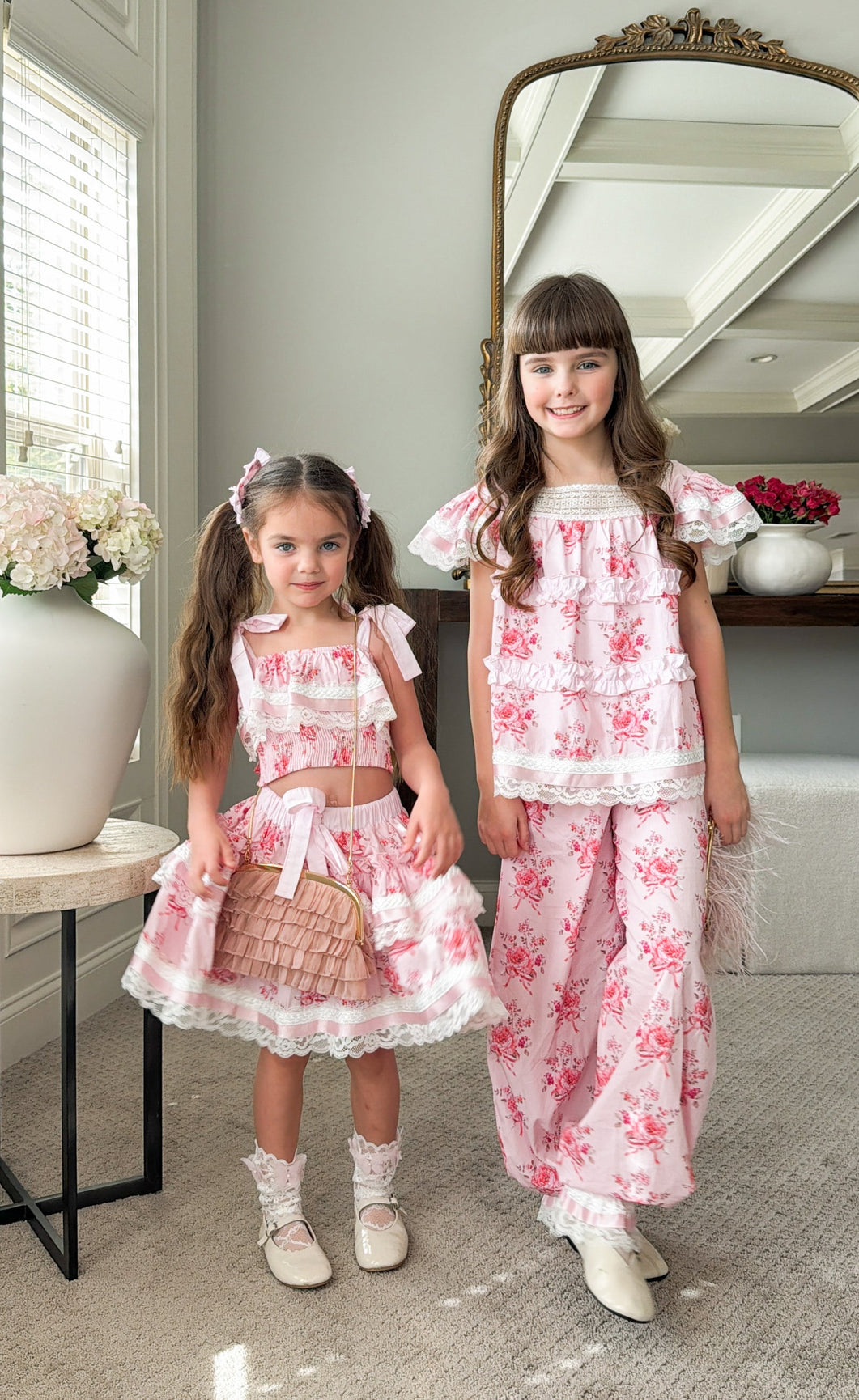 Girl | Amelia Pink Flower Print Short Sleeve Top
