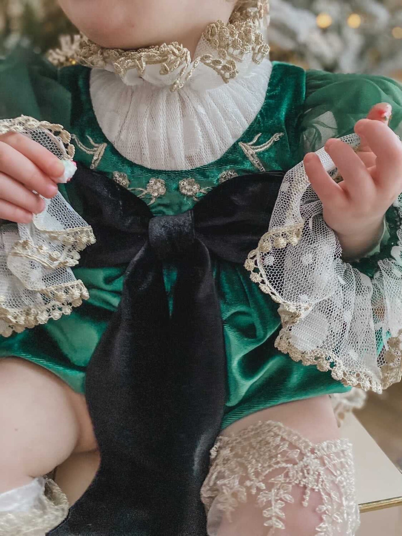 Girl | Aurora Royal Green Velour Romper