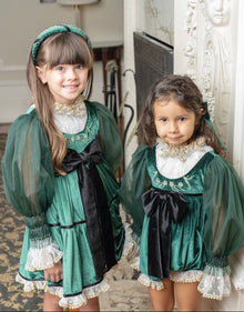 Girl | Aurora Royal Green Velour Romper