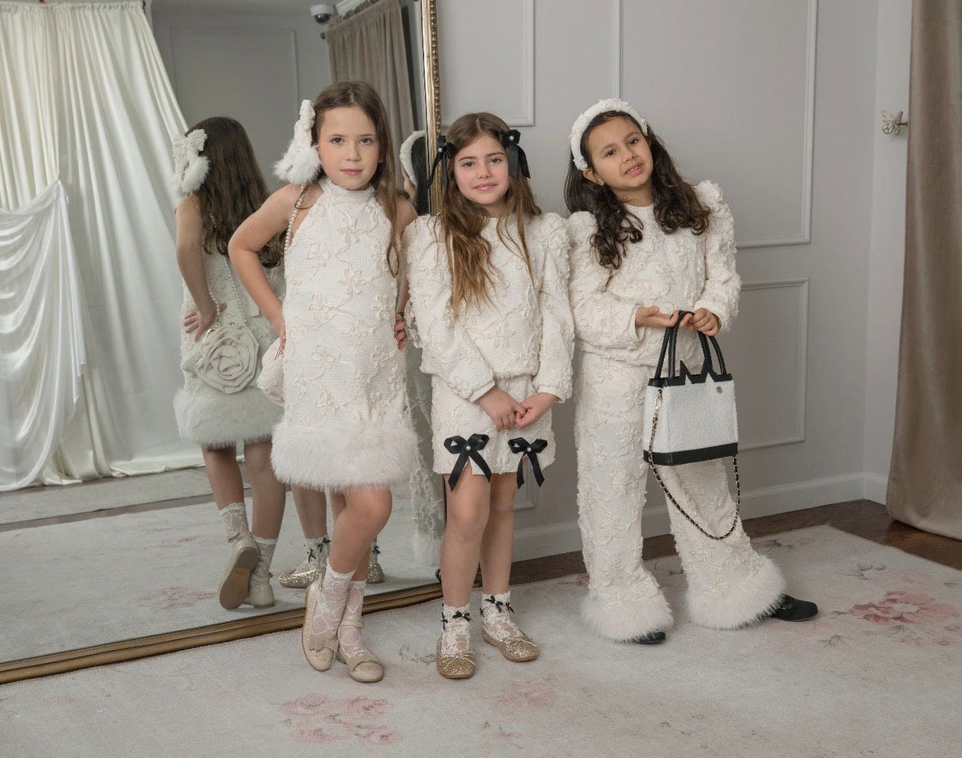 Girl | Ava Ivory Flower Faux Fur Dress