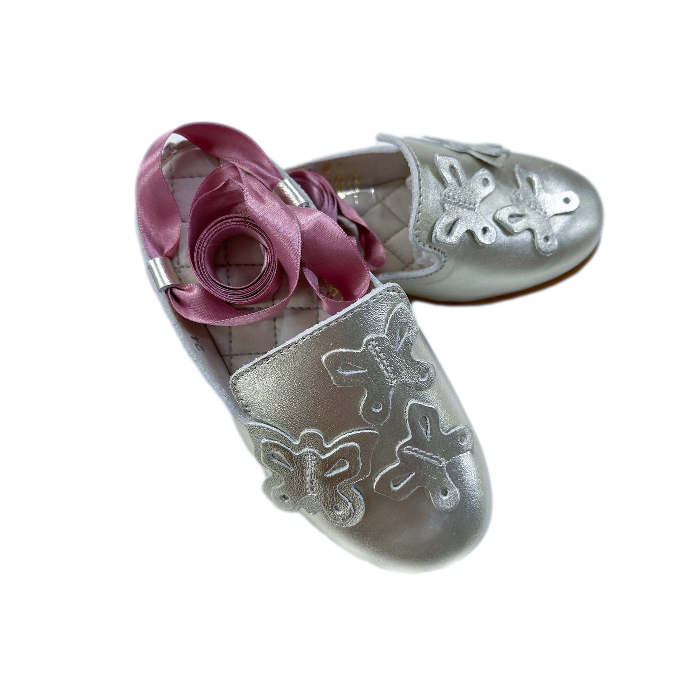Girl | Butterfly Metallic Loafers | Silver