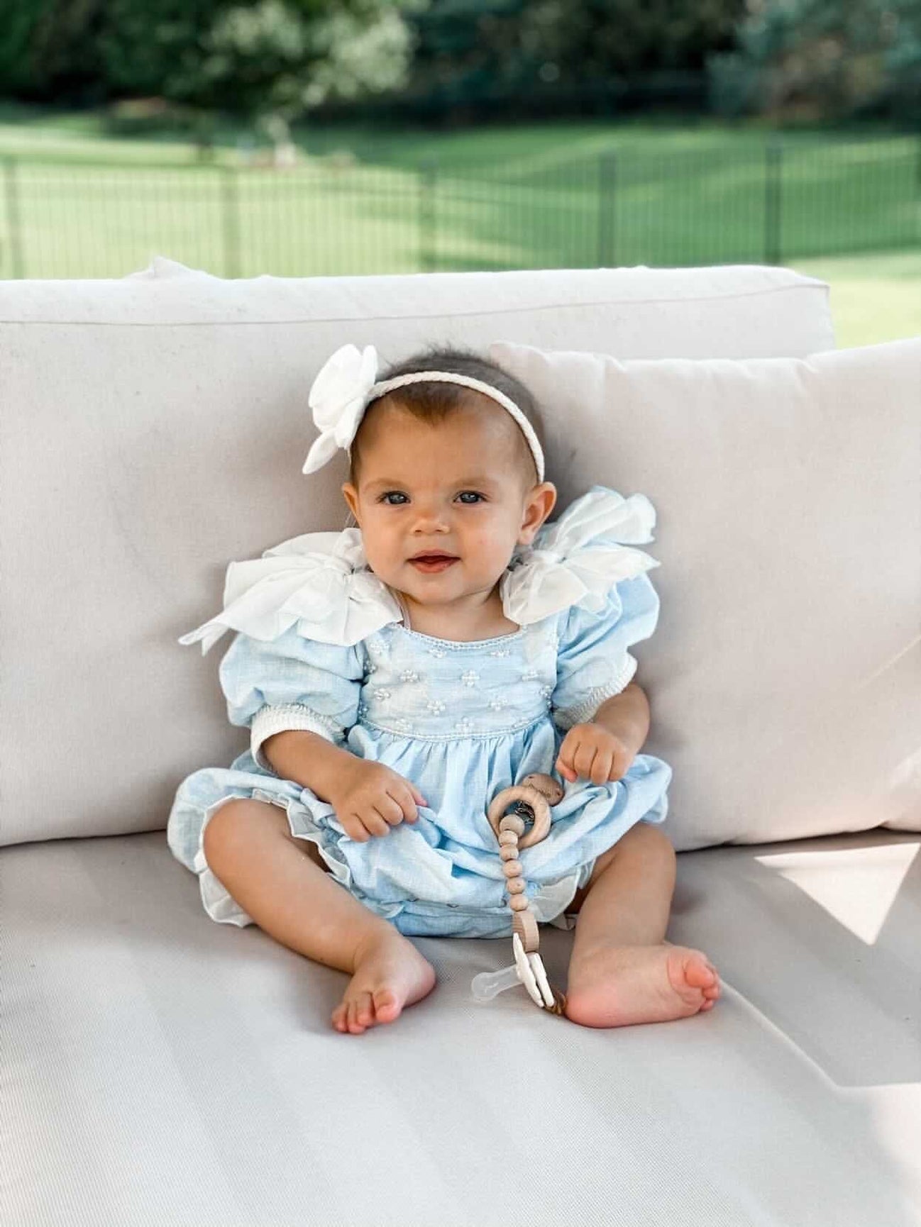 Girl | Charlotte Baby Linen Romper | Blue