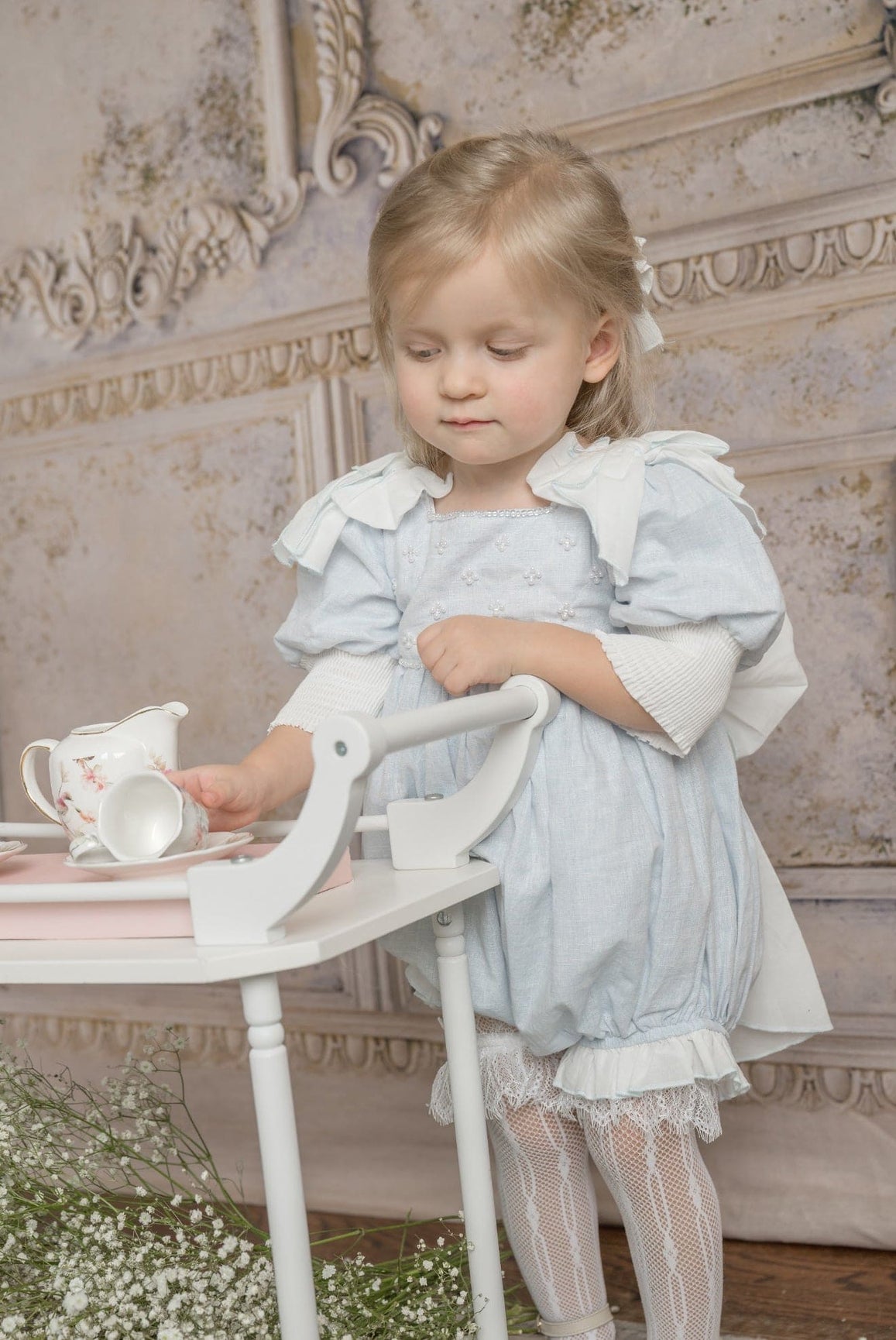 Girl | Charlotte Baby Linen Romper | Blue
