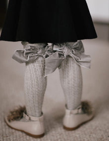 Girl | Grey Knee High Socks with Velvet Bows Grey Bow | Gray x Gray