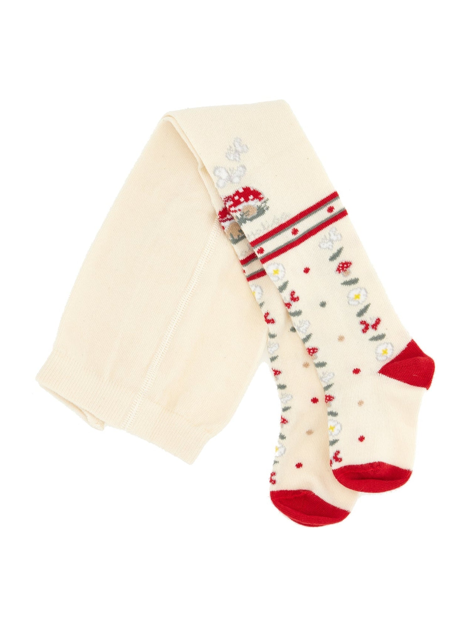 Girls | Warm Cotton Tights | Beige/Red