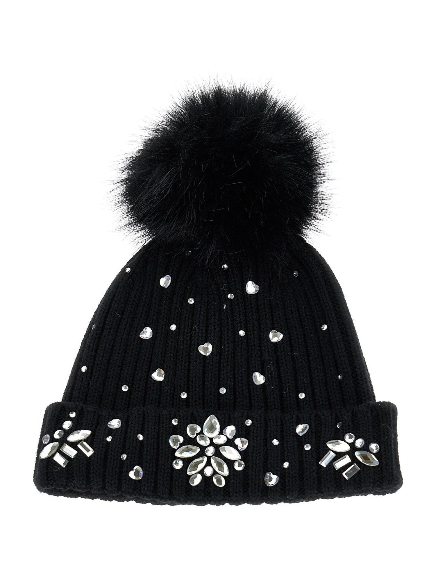 Girls | Wool Blend Hat With Rhinestones | Black