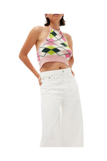 Graphic Cotton Halterneck Top | Multicolour
