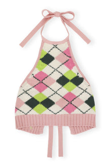 Graphic Cotton Halterneck Top | Multicolour