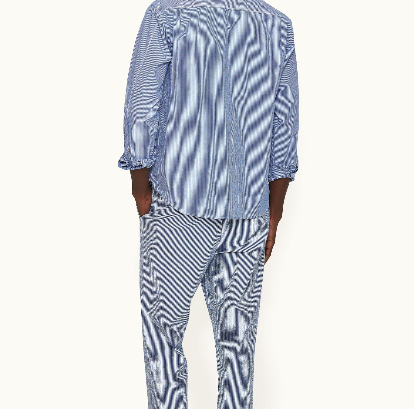 Grasmoor Stripe Relaxed Fit Classic Collar Washed Cotton Shirt Woven | Blueberry/White Stripe