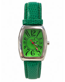 Green Bold Numeral Tonneau Watch Genuine Leather Band | Vibrant Green