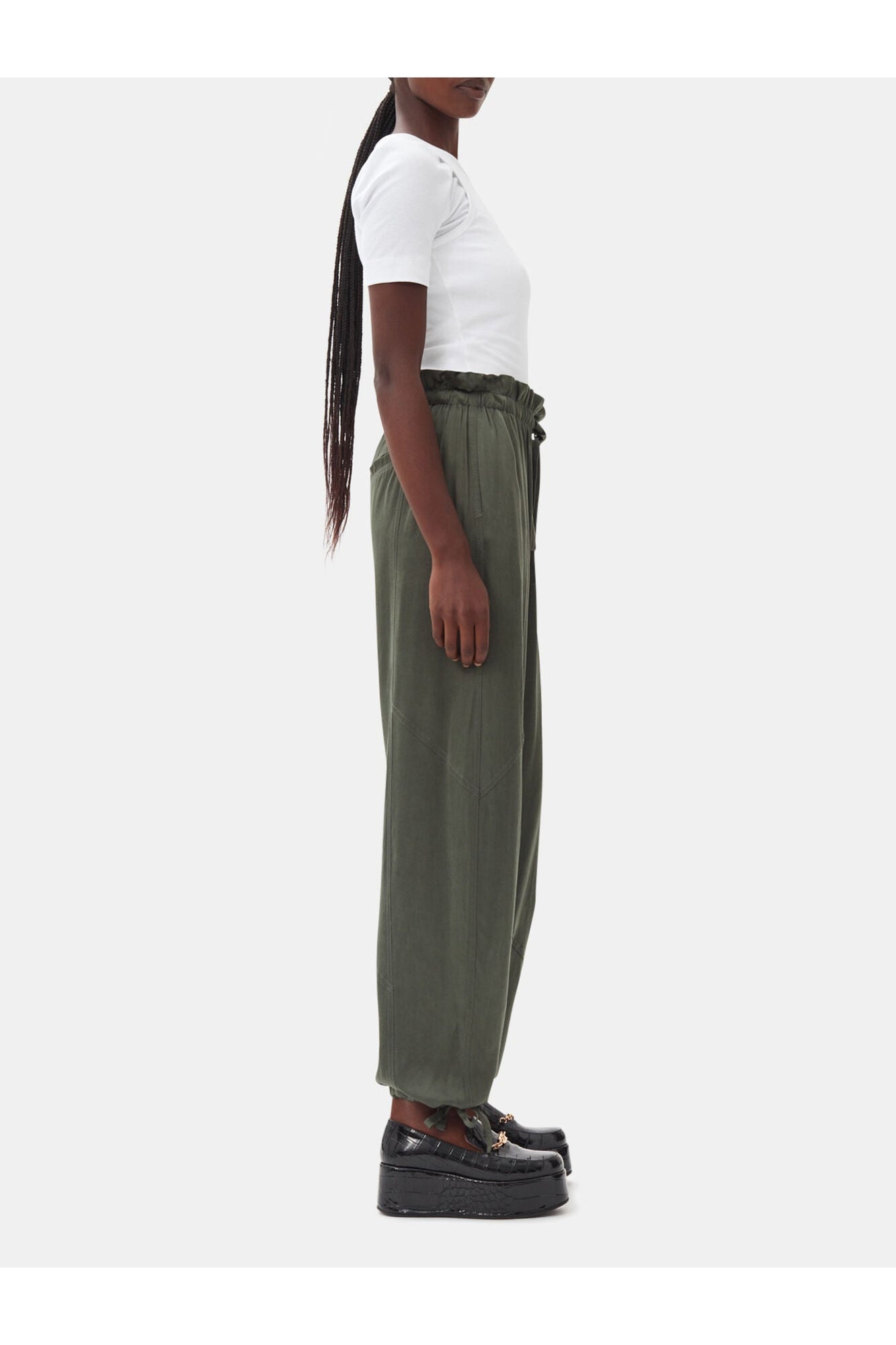 Green Washed Satin Trousers | Climbing Ivy