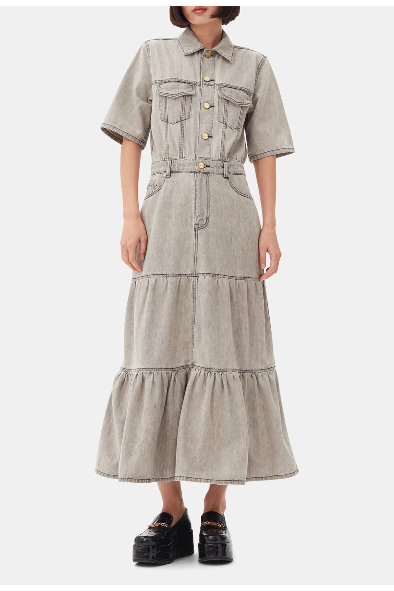 Grey Future Long Denim Dress | Gray Quill
