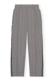 Grey Herringbone Suiting Pleated Trousers | Frost Gray
