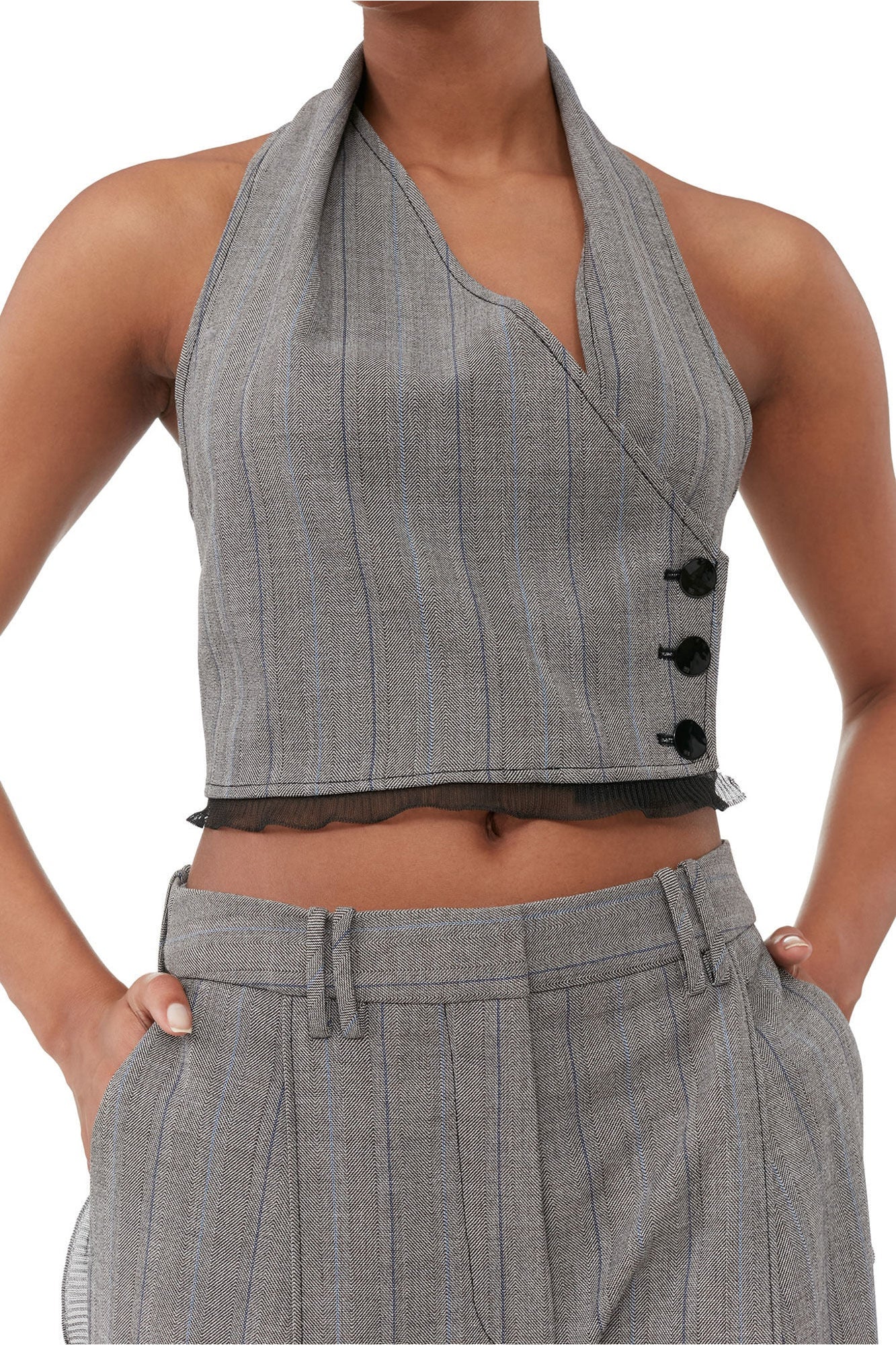 Grey Herringbone Suiting Vest | Frost Gray