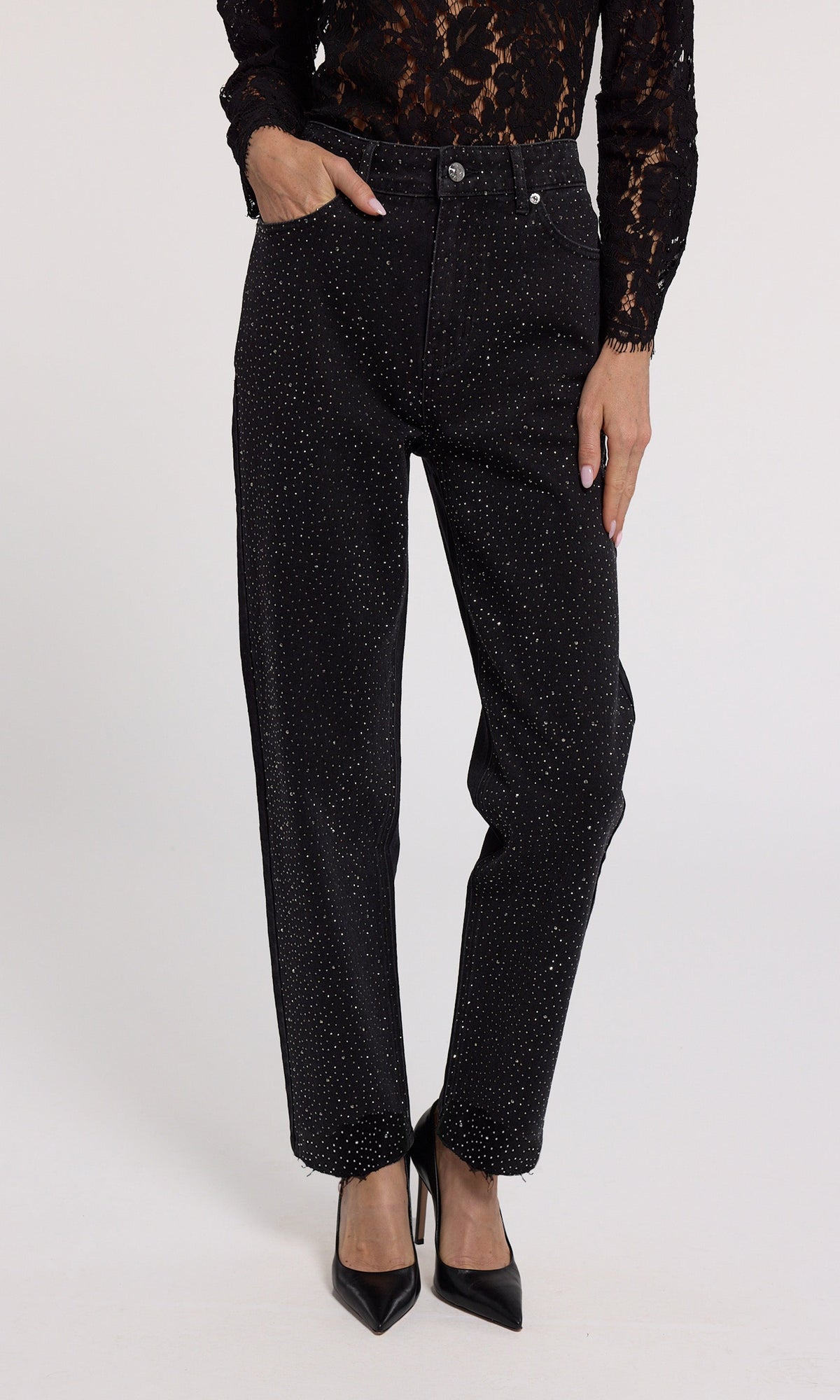 Baylor Compact Crystal Jeans | Washed Black/Hematite