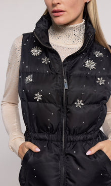 Jenia Crystal Puffer Vest | Black/Clear