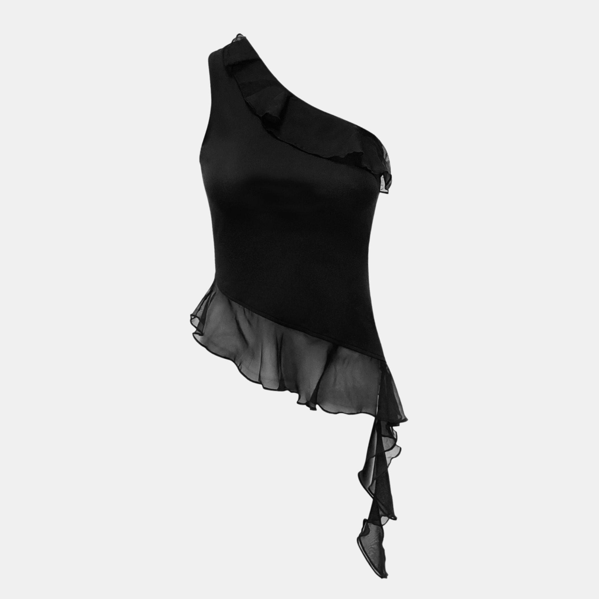 OW Collection Harper Asymmetric Top | Black Caviar