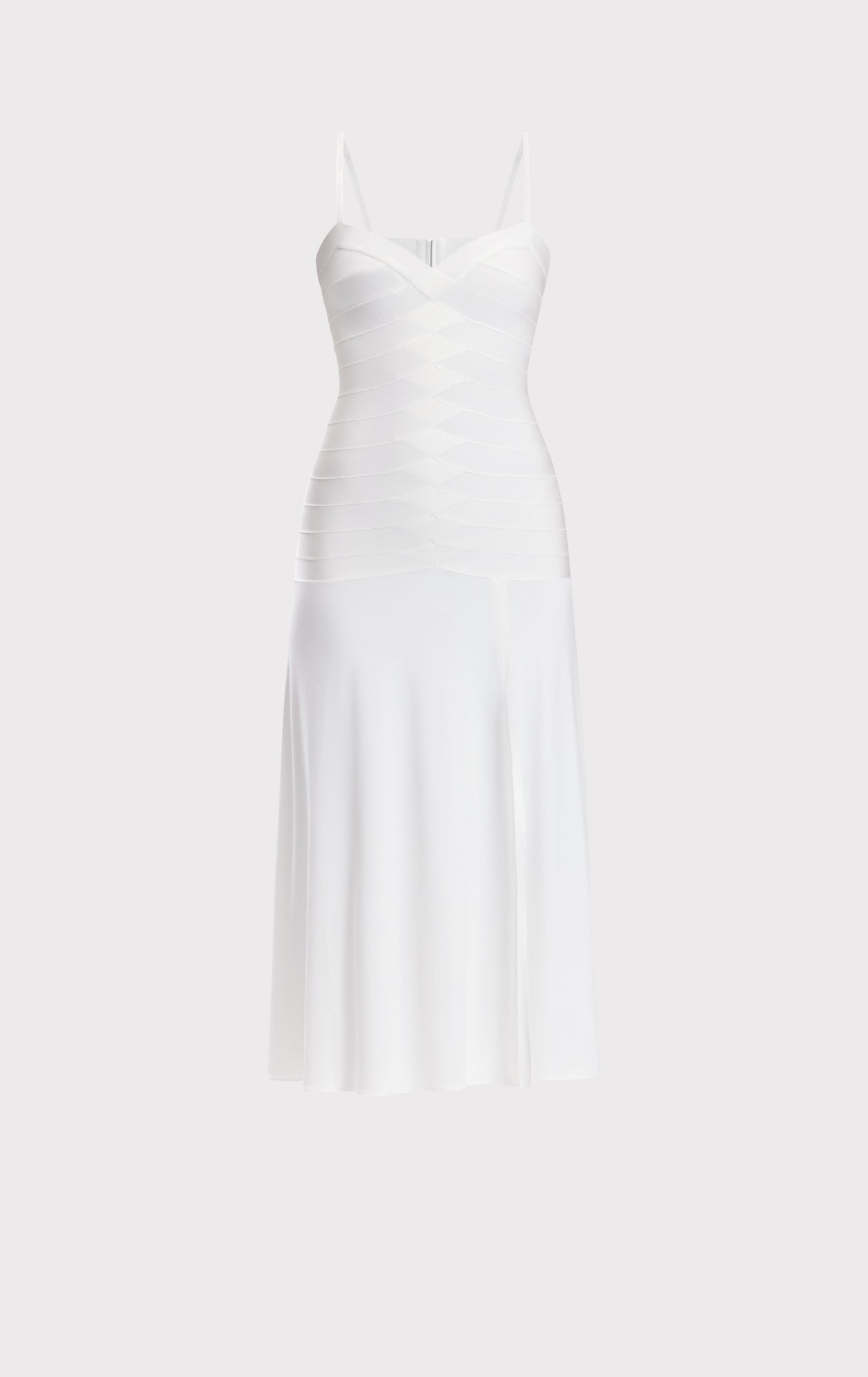 Bandage S/L Midi Dress W/ Jersey Skirt | Alabaster