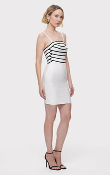 Striped Bandage S/L Mini Dress | Alabaster Black