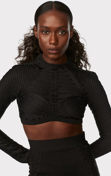 Hervé Léger X Law Roach Ribbon Embroidered Crop Top | Black