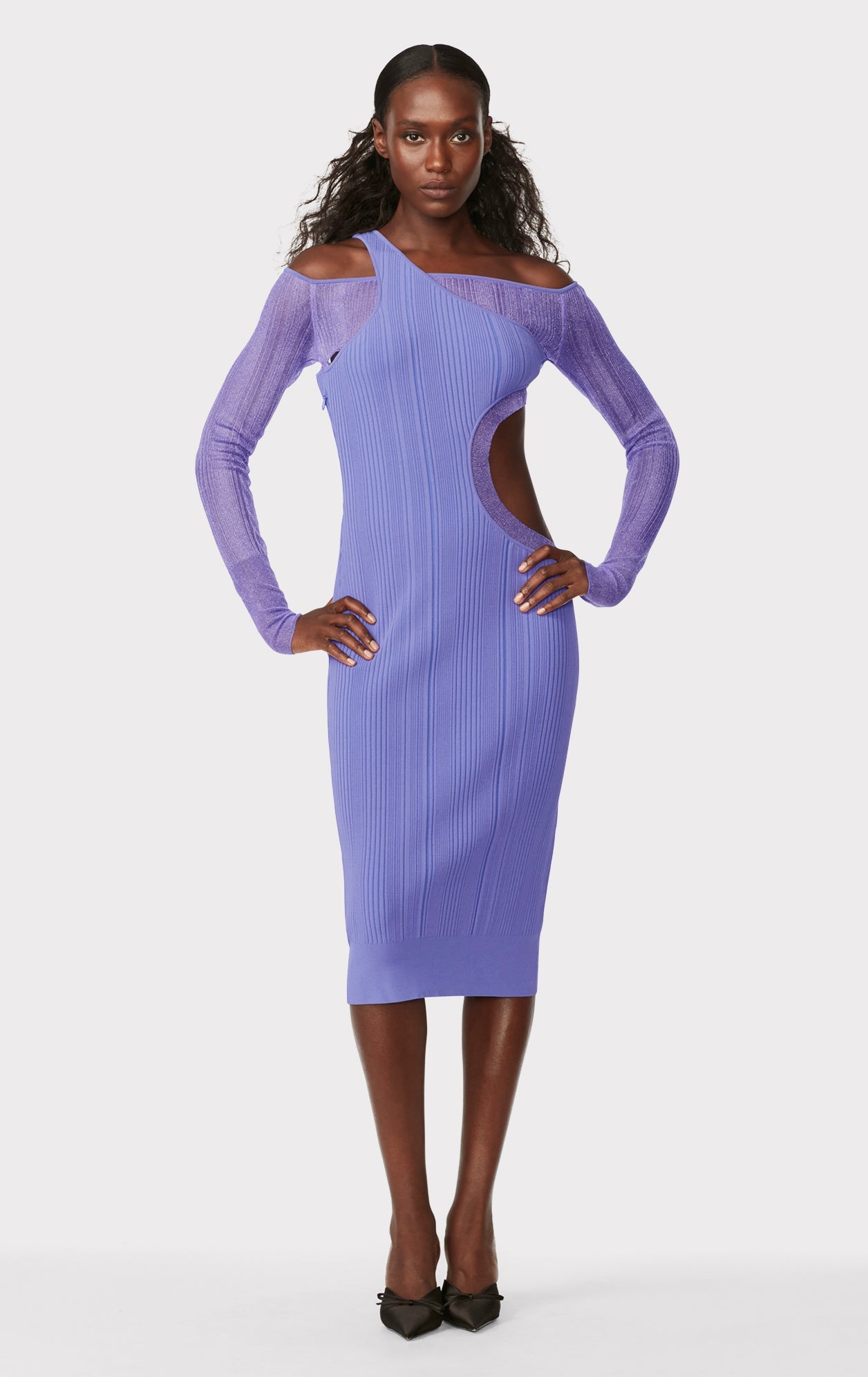 Hervé Léger X Law Roach Sheer Layered Cutout Long Sleeve Midi Dress | Royal