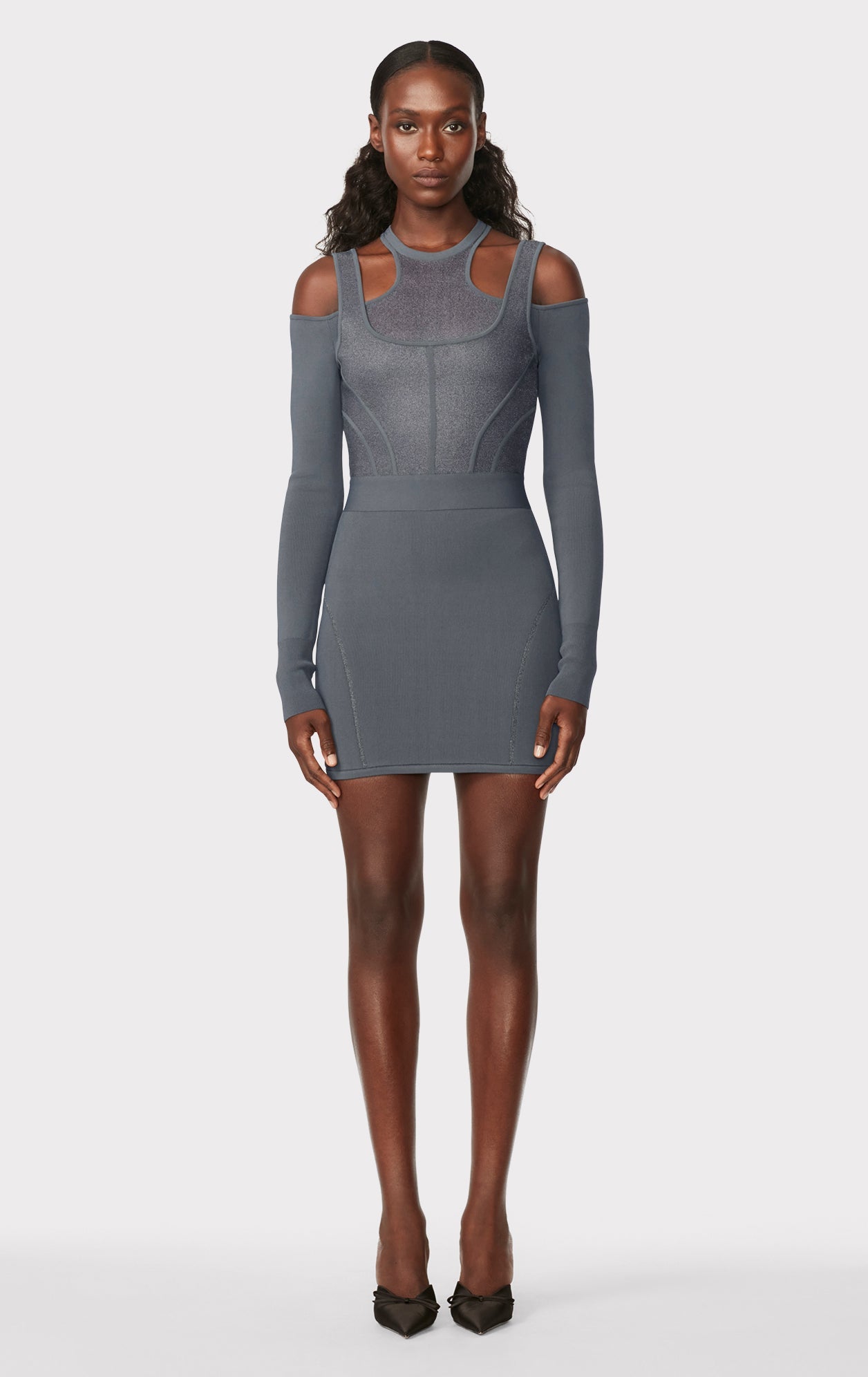 Hervé Léger X Law Roach Layered Sheer Intarsia Mini Dress | Graphite