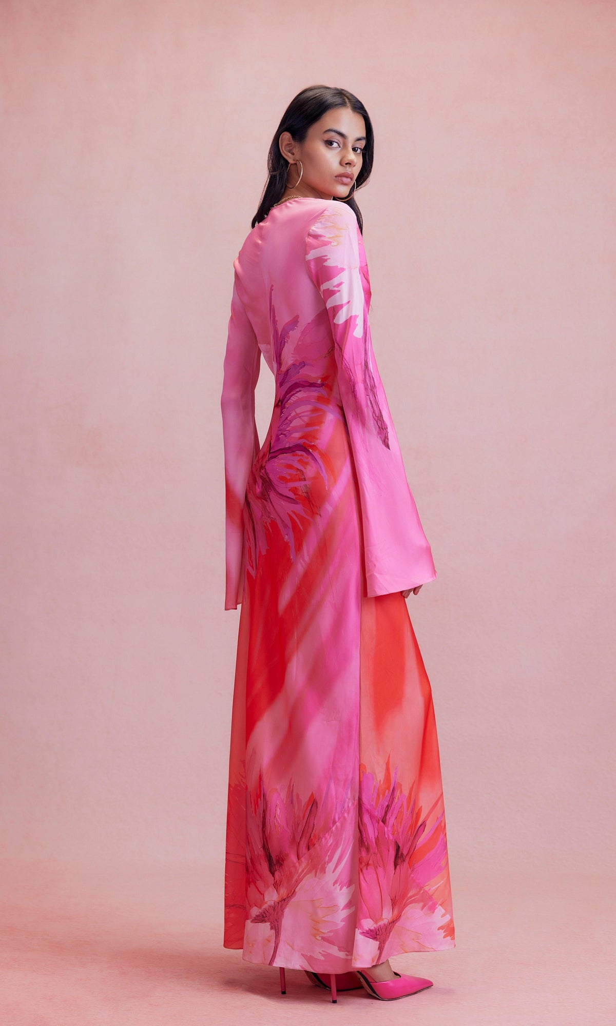 Womens | Abira Polyester Satin Lycra Long Dress | Pink