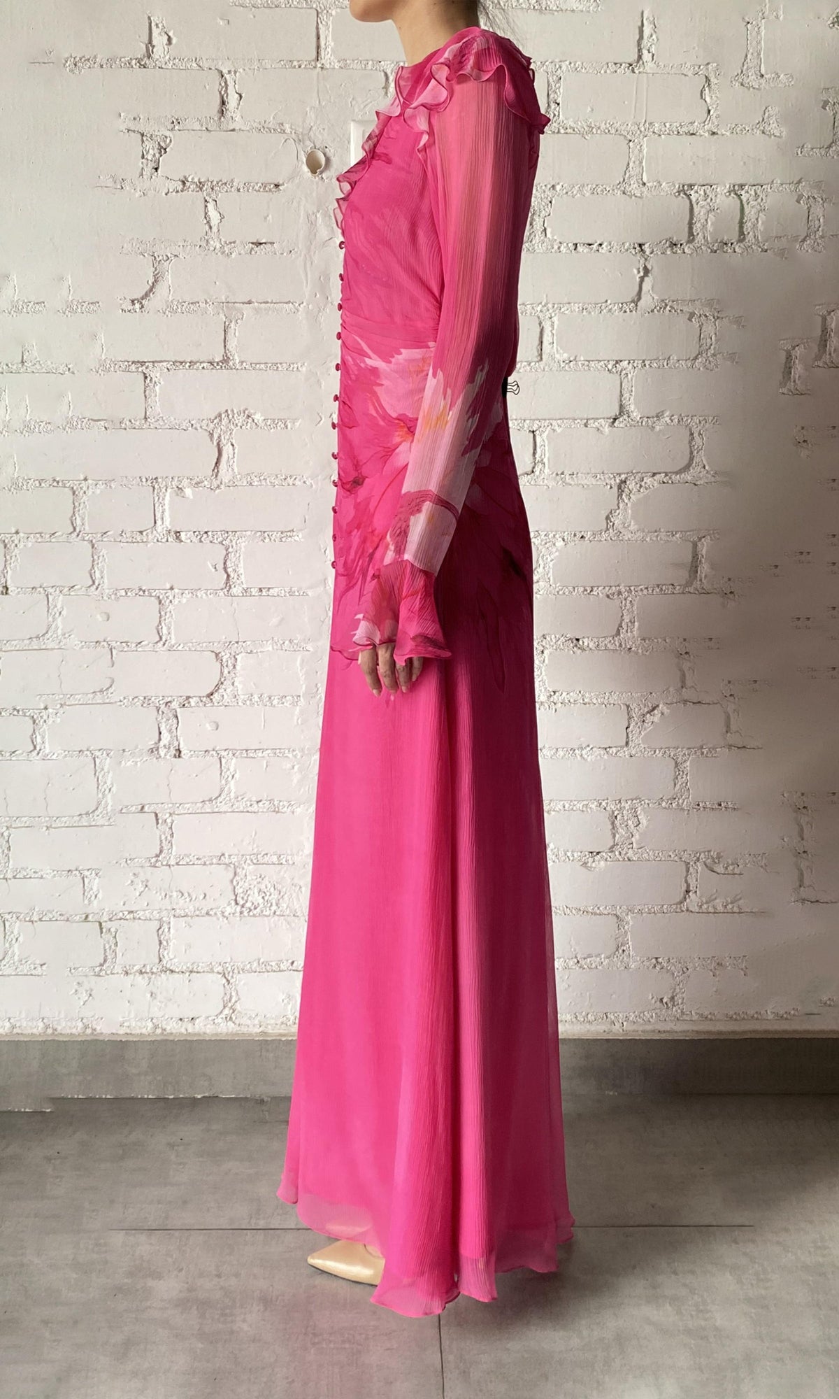 Womens | Abira Viscose Crinkle Chiffon Long Dress | Pink