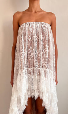 Womens | Adra Nylon Flower High Low Long Dress | Off White