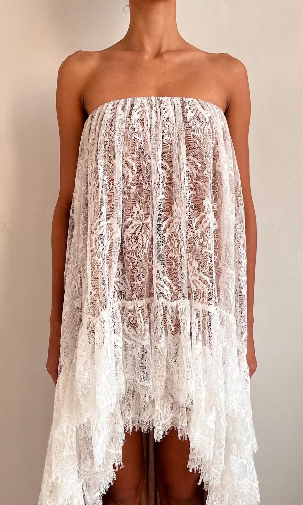 Womens | Adra Nylon Flower High Low Long Dress | Off White