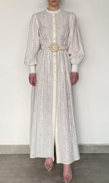 Hemant And Nandita | Anvi Viscose Nylon Jacquard Shirt Dress With Handcrafted Buttons And Belt | White