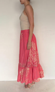 Womens | Asha Viscose Linen Orgenza Long Skirt | Pink