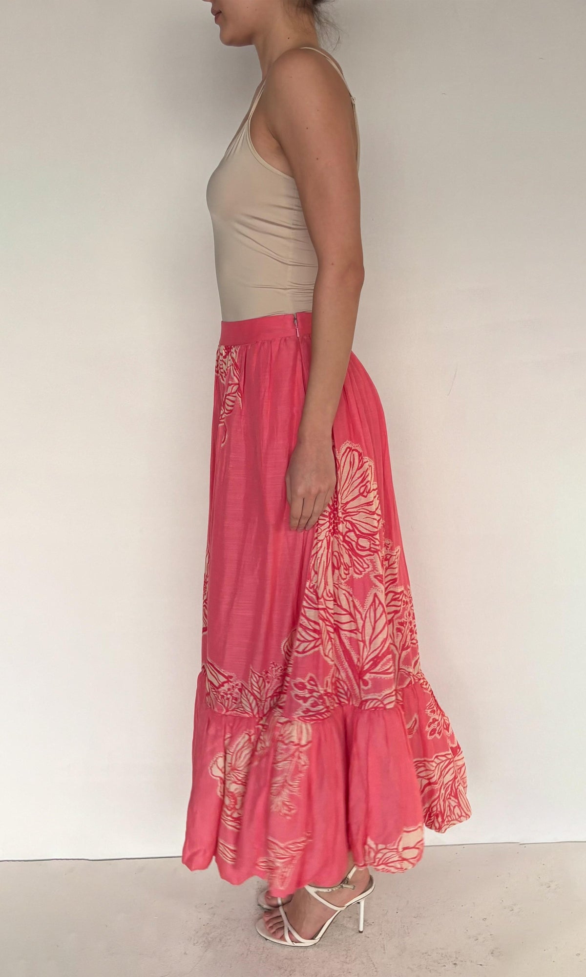 Womens | Asha Viscose Linen Orgenza Long Skirt | Pink