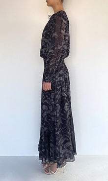 Womens | Atri Viscose Flat Chiffon Smocked Detail Maxi Dress | Grey