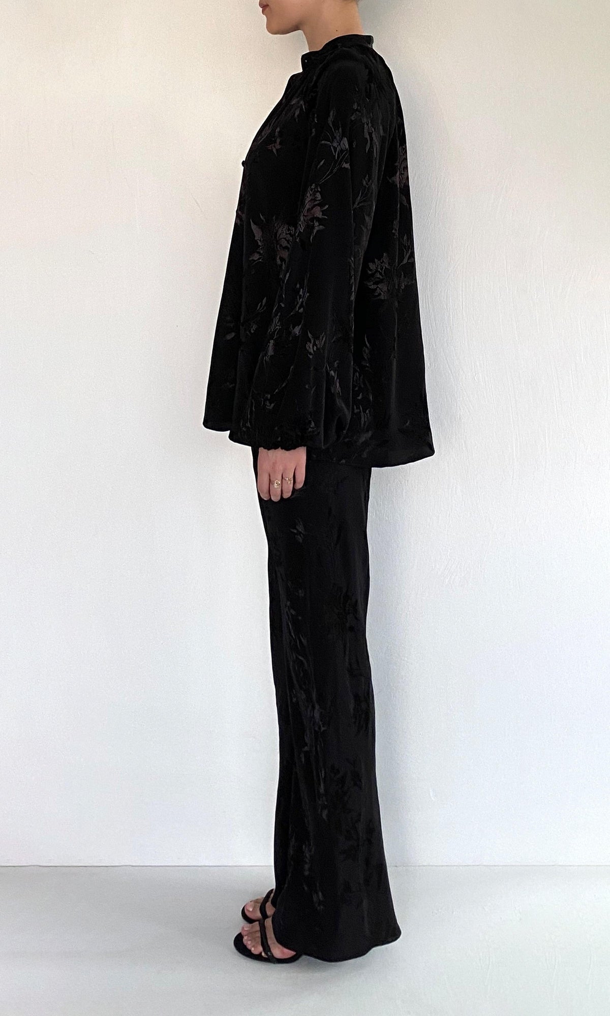 Hemant And Nandita | Aura Viscose Satin Jacquard Bias Pants | Black