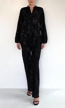 Hemant And Nandita | Aura Viscose Satin Jacquard Bias Pants | Black