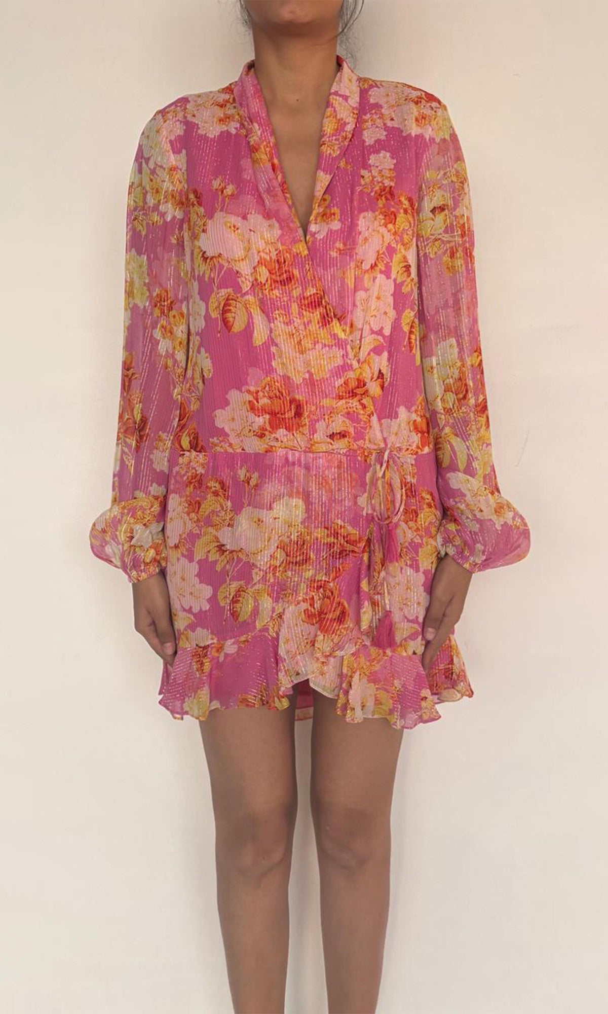 Hemant And Nandita | Auril Viscose Georgette Lurex Short Dress | Pink
