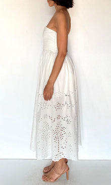 Womens | Bagh Cotton Ruched Bodice Midi Dress | White