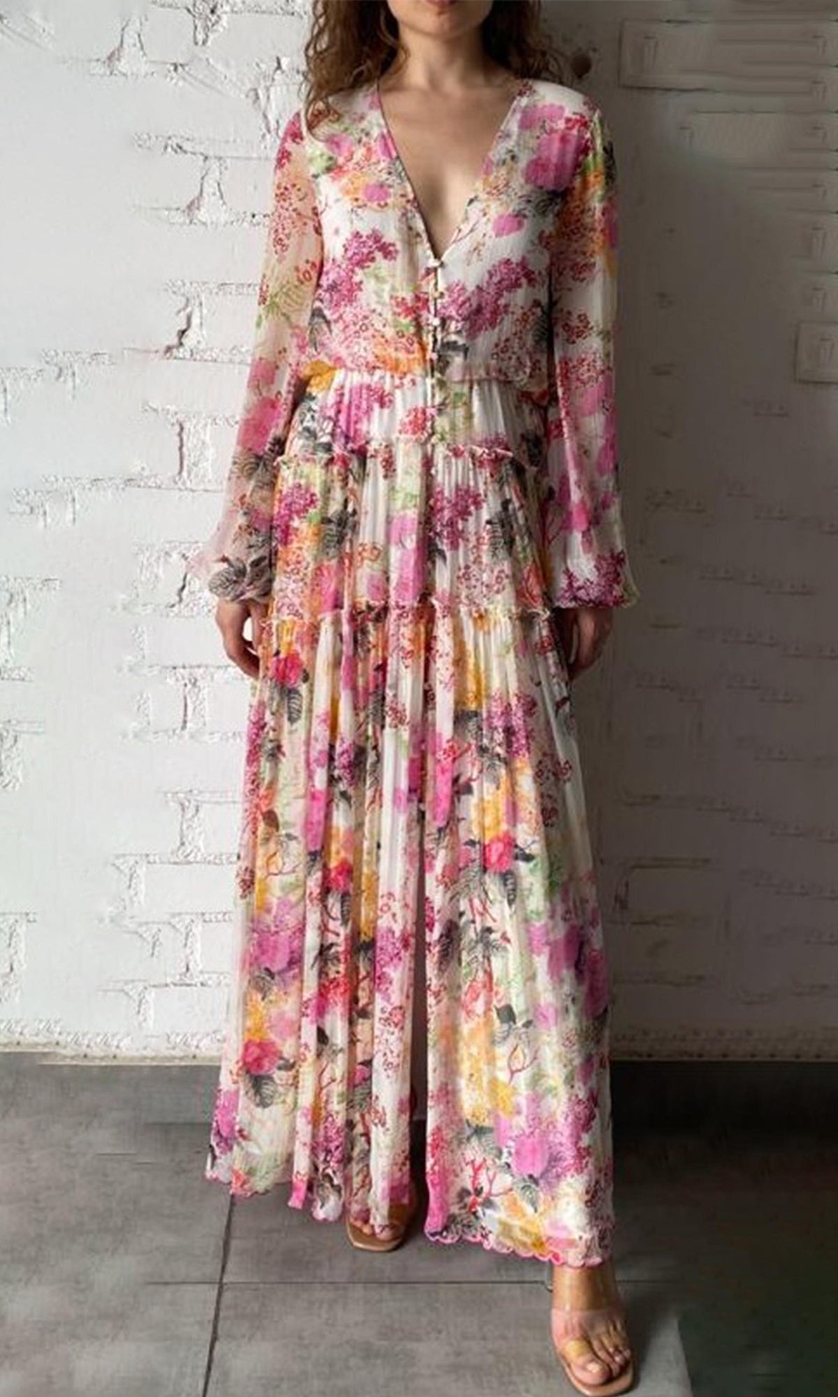 Womens | Charu Viscose Crinkle Chiffon Long Dress | Multicolor