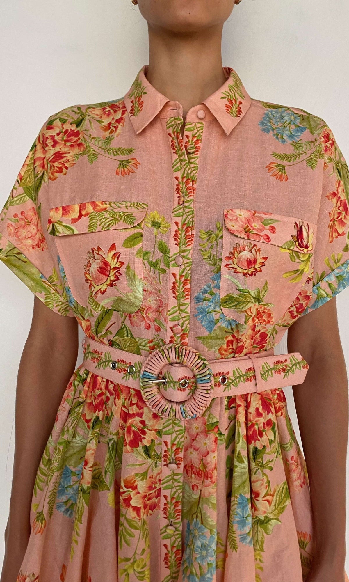 Hemant And Nandita | Dhun Linen Cotton Short Dress With Buckle Belt | Multi