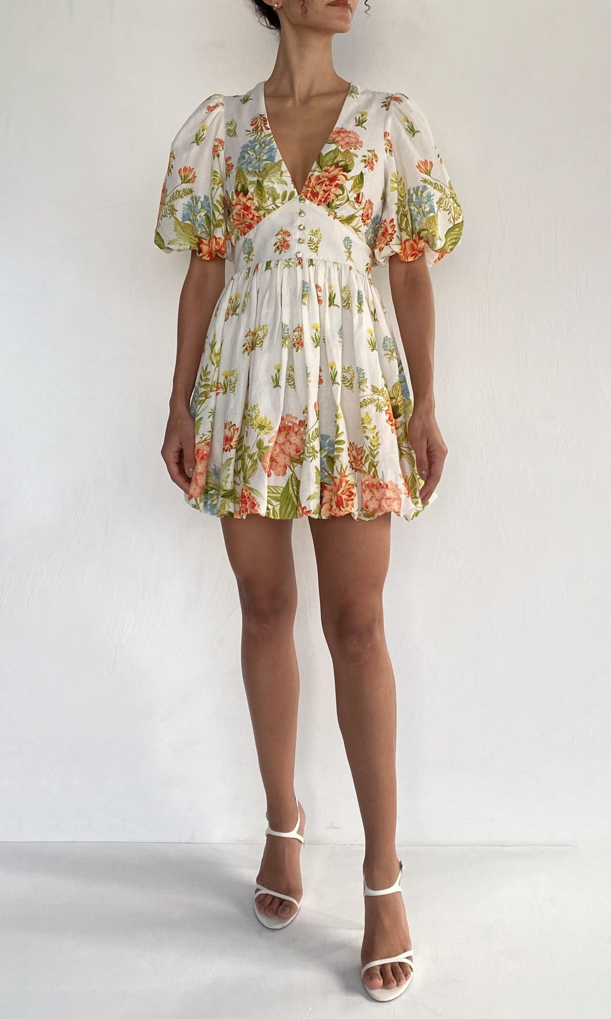 Womens | Dhun Linen Cotton Balloon Hem Mini Dress | Multi