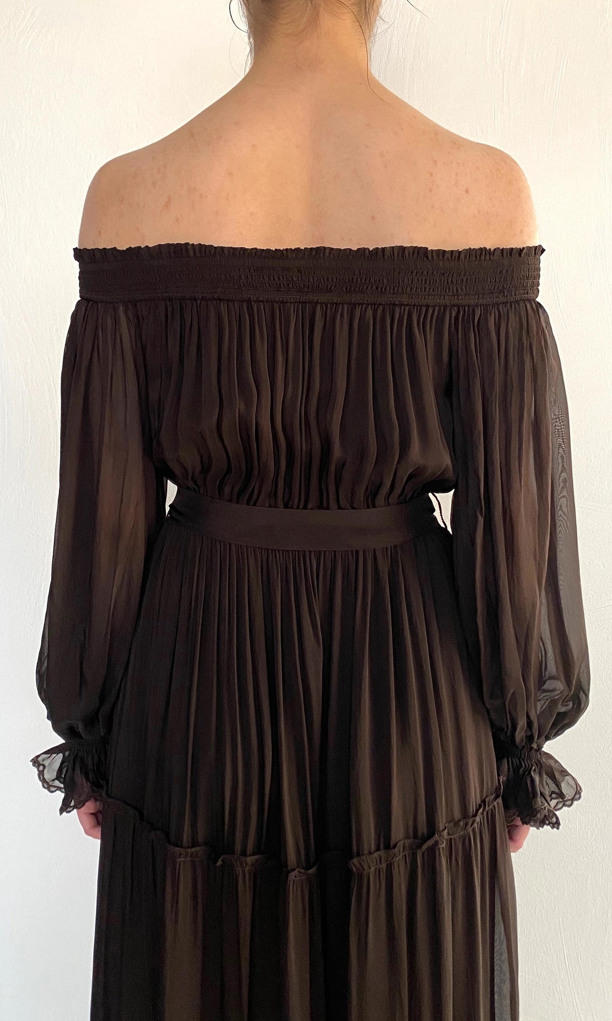 Womens | Dira Viscose Flat Chiffon Maxi Dress | Dark Brown