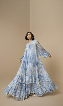 Hemant And Nandita | Fiza Viscose Flat Chiffon Maxi Dress With Slip | Powder Blue