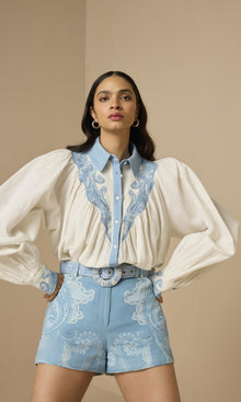 Womens | Fiza Cotton Hot Shorts With Buckle Belt | Powder Blue