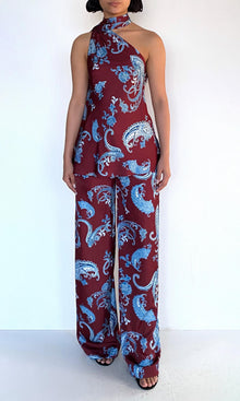 Womens | Hiba Polyester Satin Bias Top With Sash | Merlot