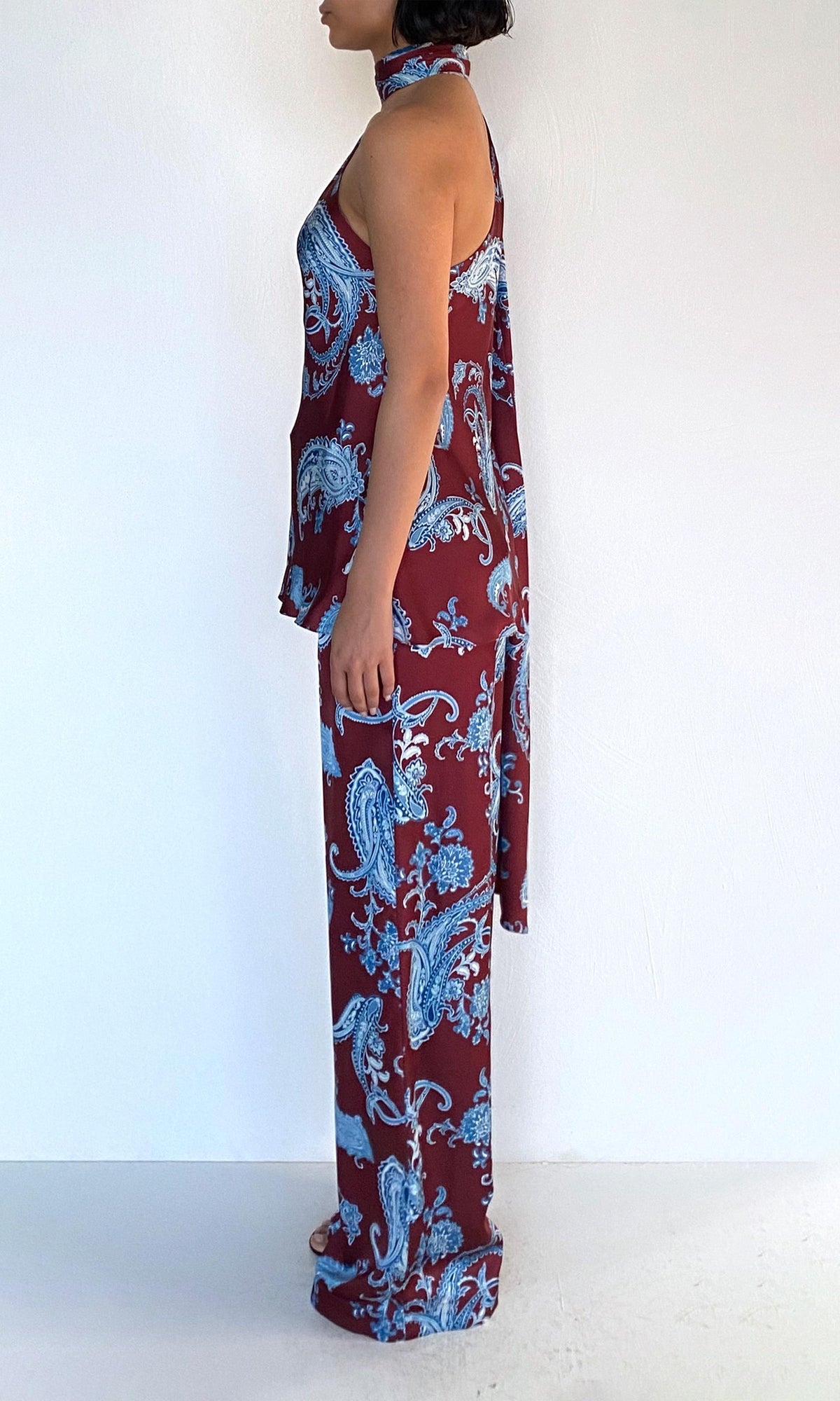 Womens | Hiba Polyester Satin Bias Top With Sash | Merlot