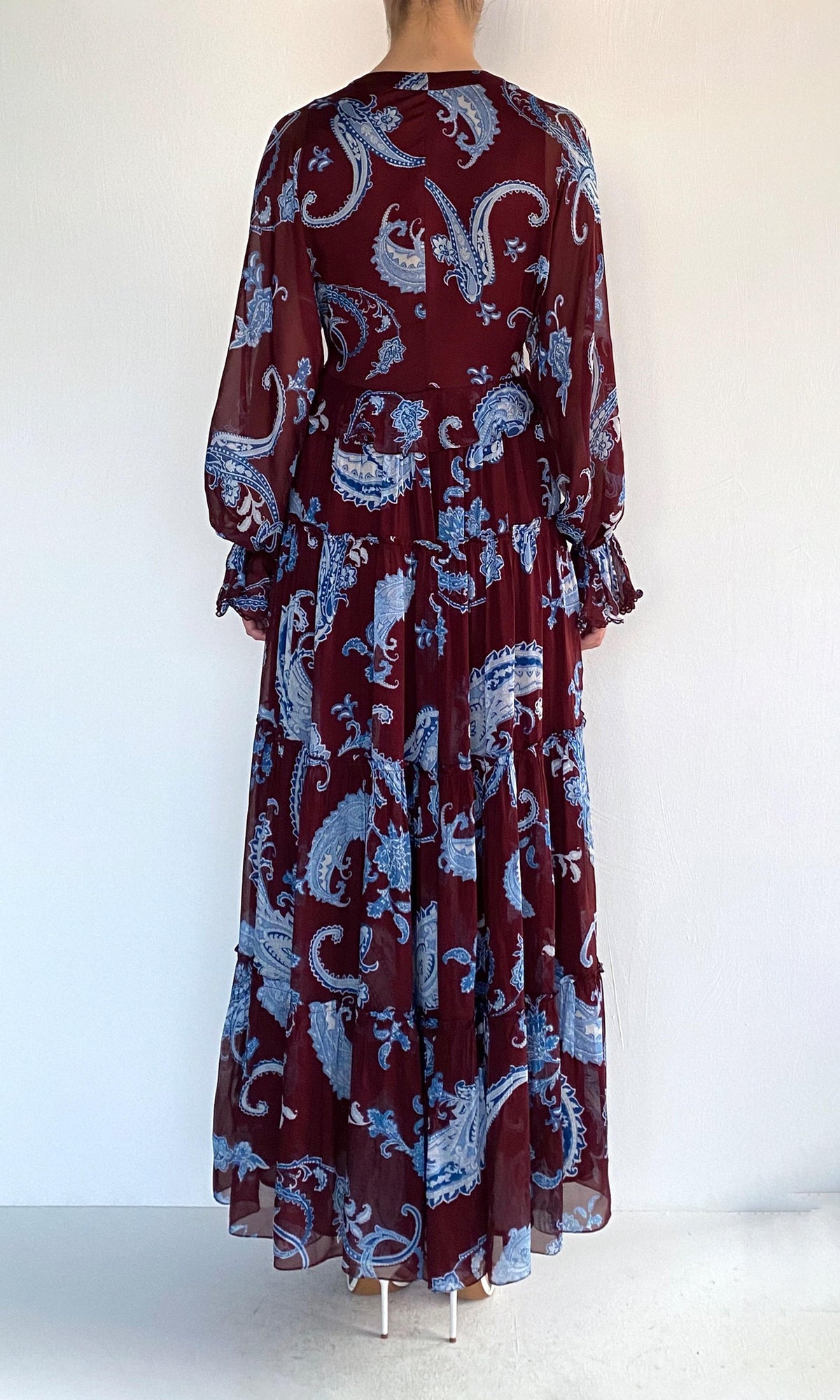 Hemant And Nandita | Hiba Viscose Flat Chiffon Long Dress | Merlot