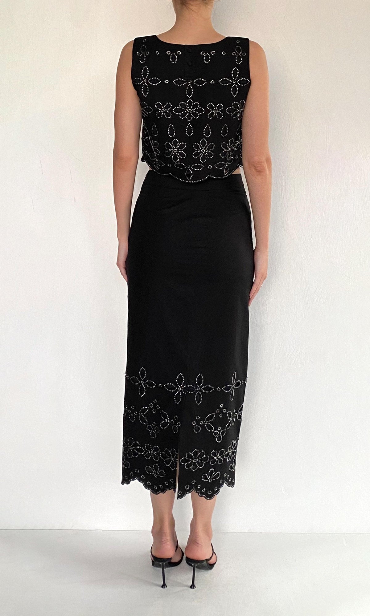 Womens | Hira Cotton Poplin Fitted Midi Skirt | Black