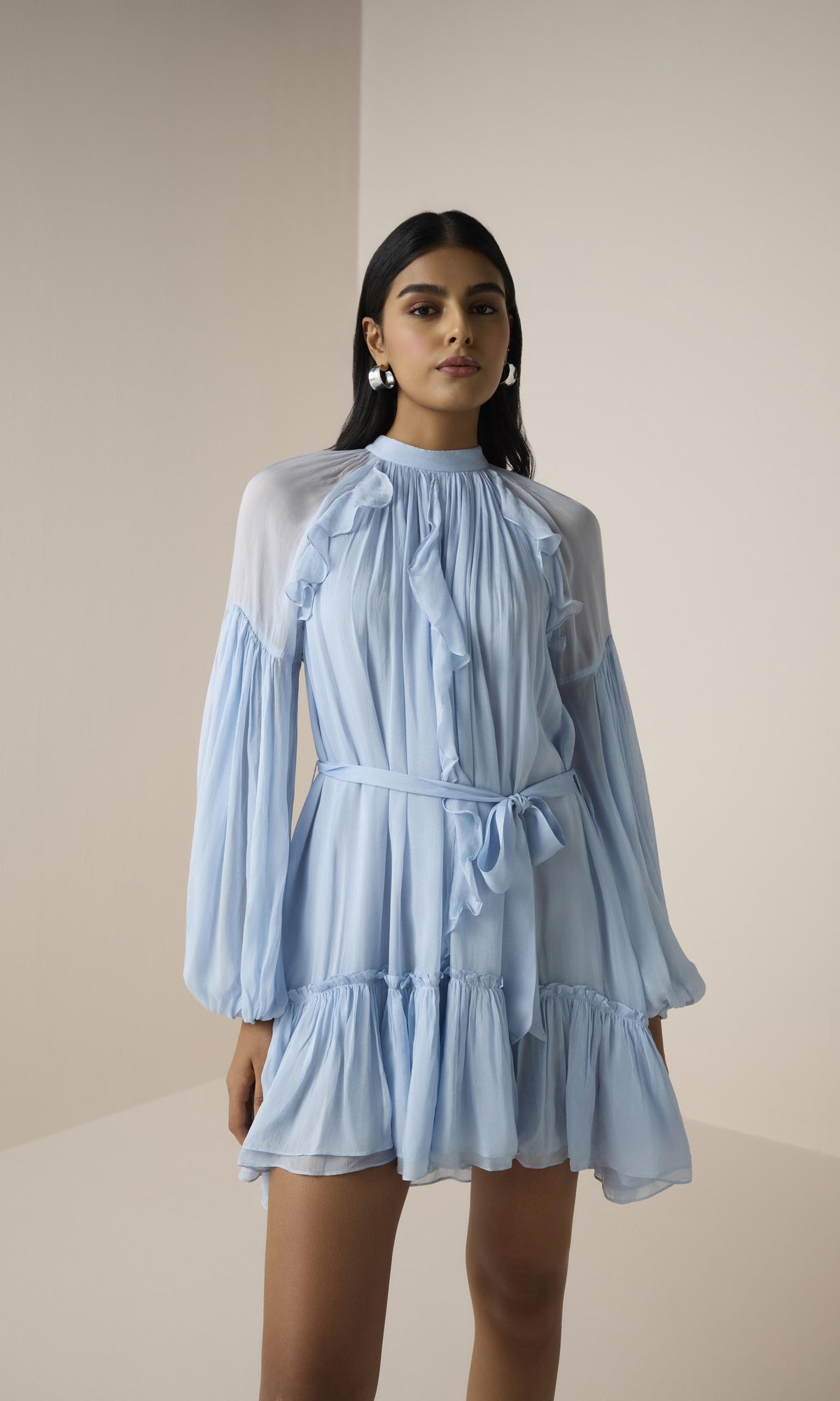 Womens | Hiya Viscose Flat Chiffon Short Dress | Powder Blue