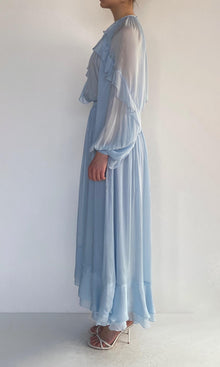 Womens | Hiya Viscose Flat Chiffon Ruffled Maxi High-Low Skirt | Powder Blue